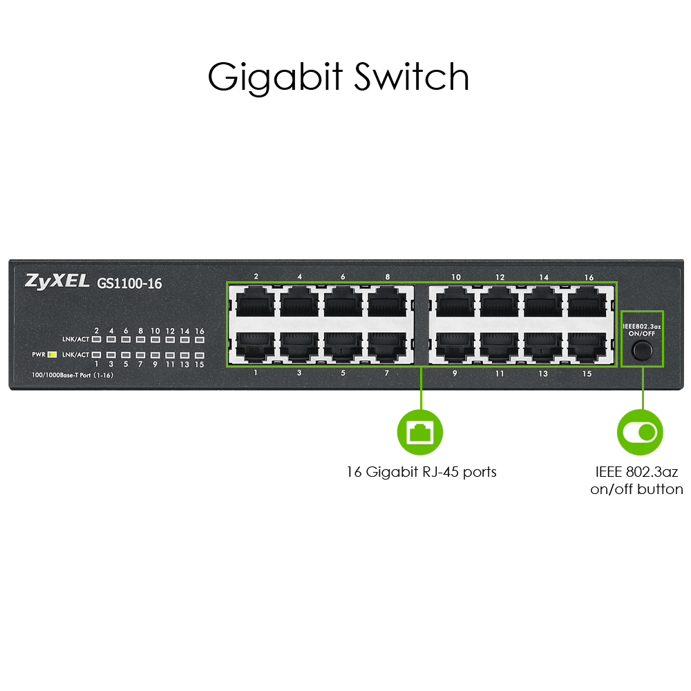 Zyxel GS1100-16 Unmanaged Gigabit Ethernet (10/100/1000) Zwart - Afbeelding 6