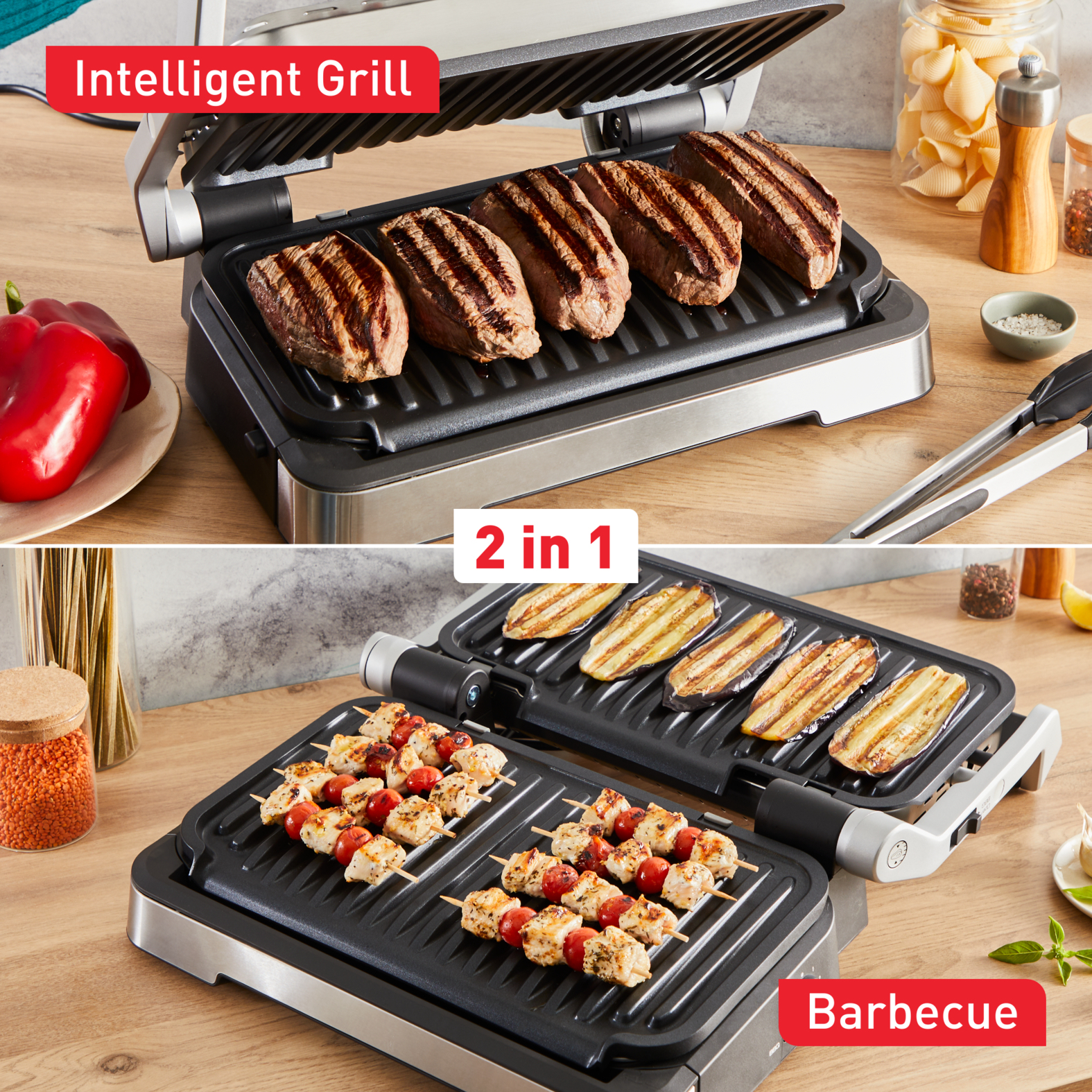 Tefal OptiGrill 2in1 XL OptiGrill 2-in-1 XL GC782D intelligente grill en bbq rvs - Afbeelding 4