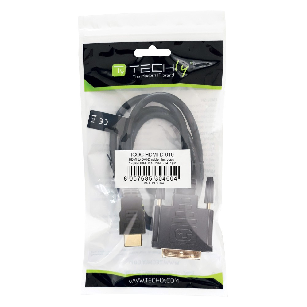 Techly 1.0m HDMI - DVI-D M/M 1 m Zwart - Afbeelding 3