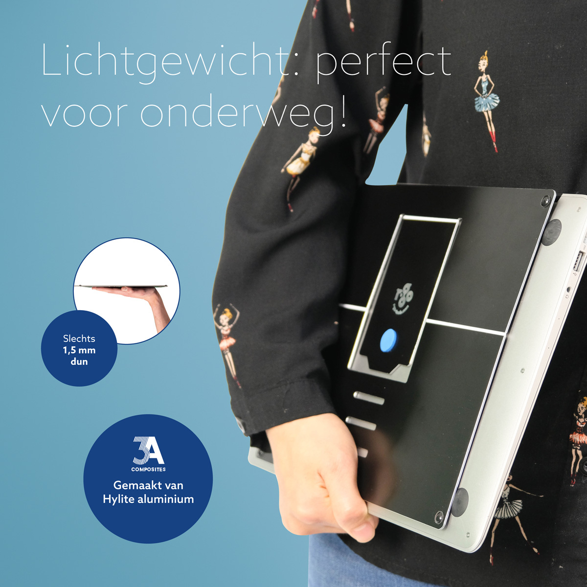 R-Go Tools Laptopstandaard R-Go Riser Attachable, verstelbaar, geintegreerd met je laptop, aluminium, zwart - Afbeelding 8