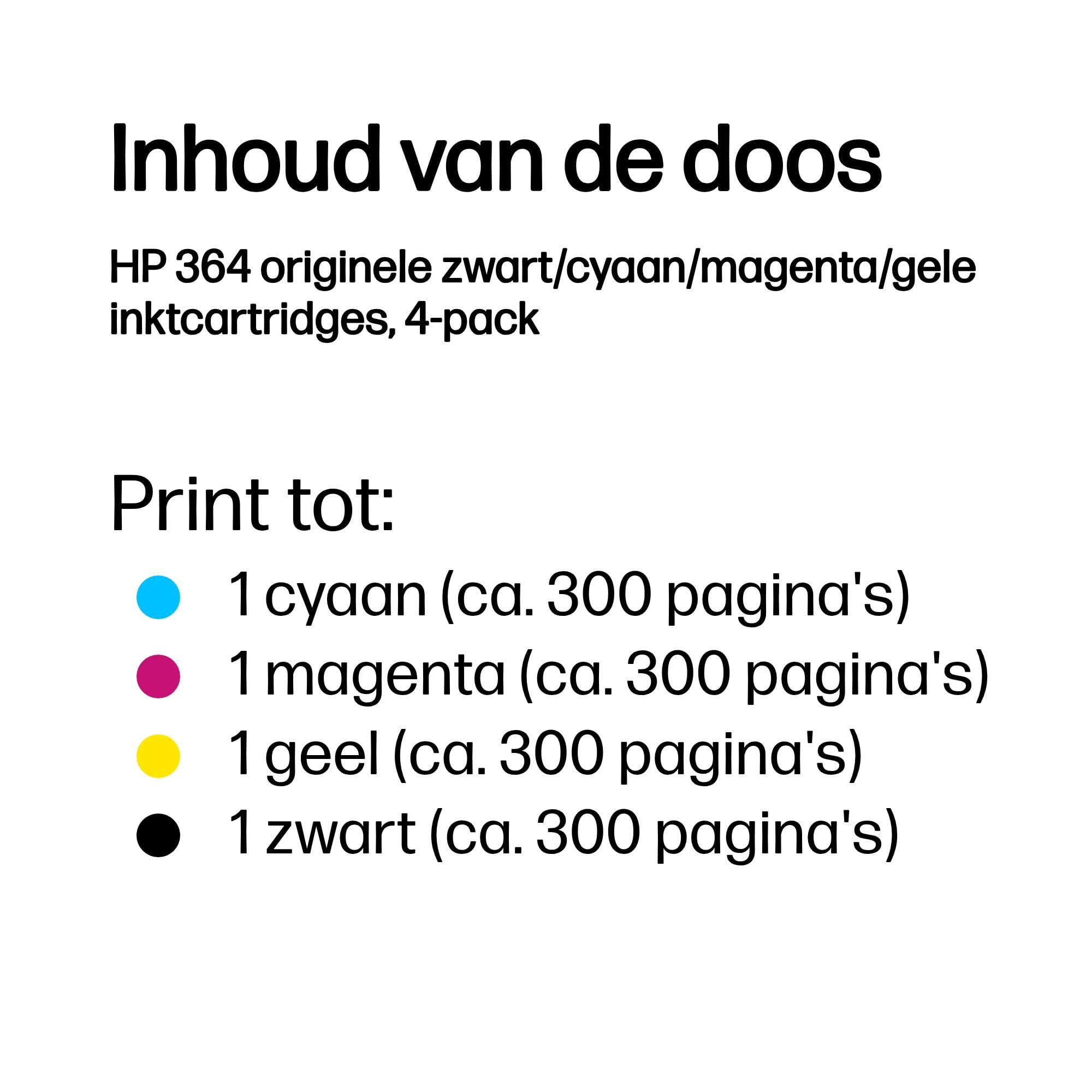 HP 364 originele zwart/cyaan/magenta/gele inktcartridges, 4-pack - Afbeelding 4
