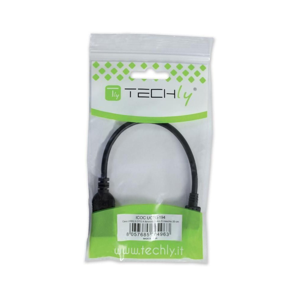 Techly 0.2m USB 2.0 Micro B - USB 2.0 A M/F USB-kabel 0,2 m Micro-USB B USB A 0,48 Gbit/s Zwart - Afbeelding 3