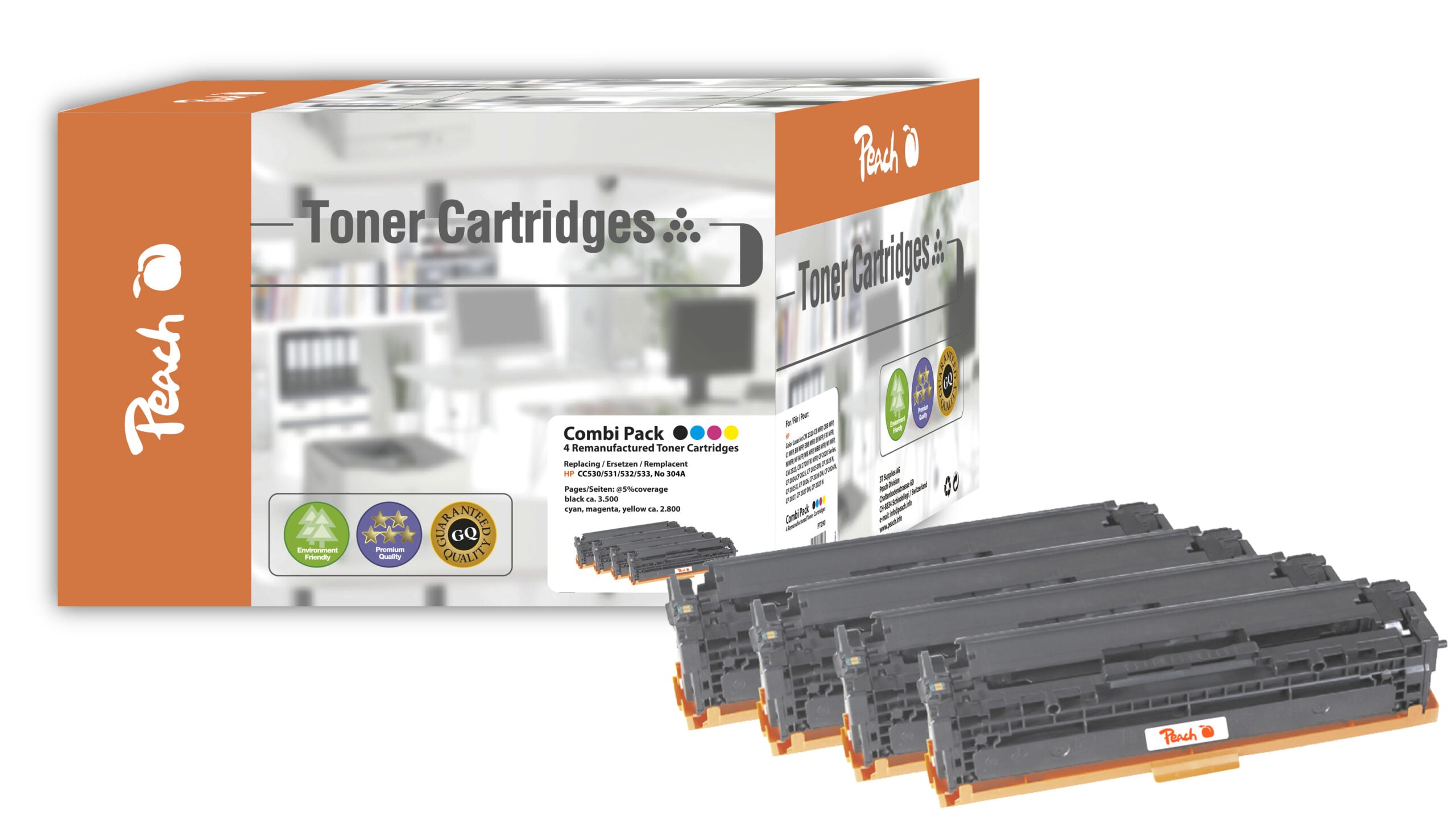 Peach 110851 tonercartridge 4 stuk(s) Zwart, Cyaan, Magenta, Geel