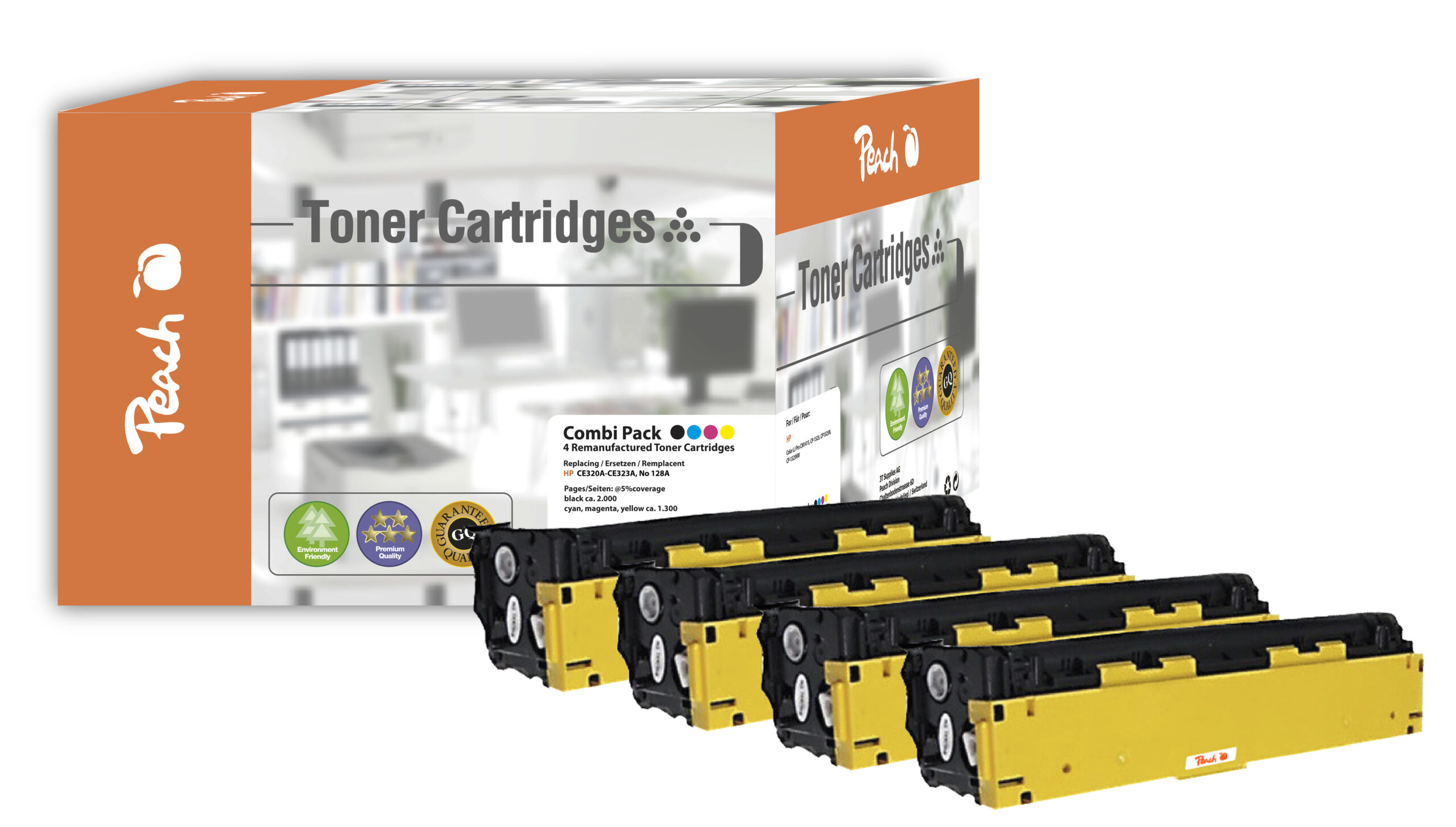 Peach 110958 tonercartridge 4 stuk(s) Zwart, Cyaan, Magenta, Geel