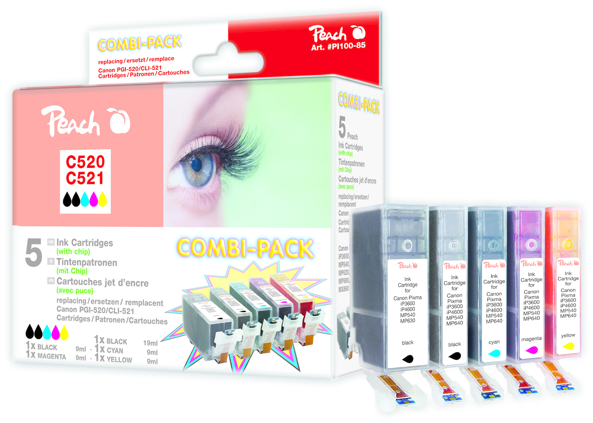 Peach 313555 inktcartridge 5 stuk(s) Zwart, Cyaan, Magenta, Geel