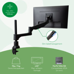 R-Go Tools Monitorarm R-Go Caparo, verstelbare enkele monitorarm met gasveer, 100% circulair, 3-9 kg draagvermogen, zwart - Afbeelding 7