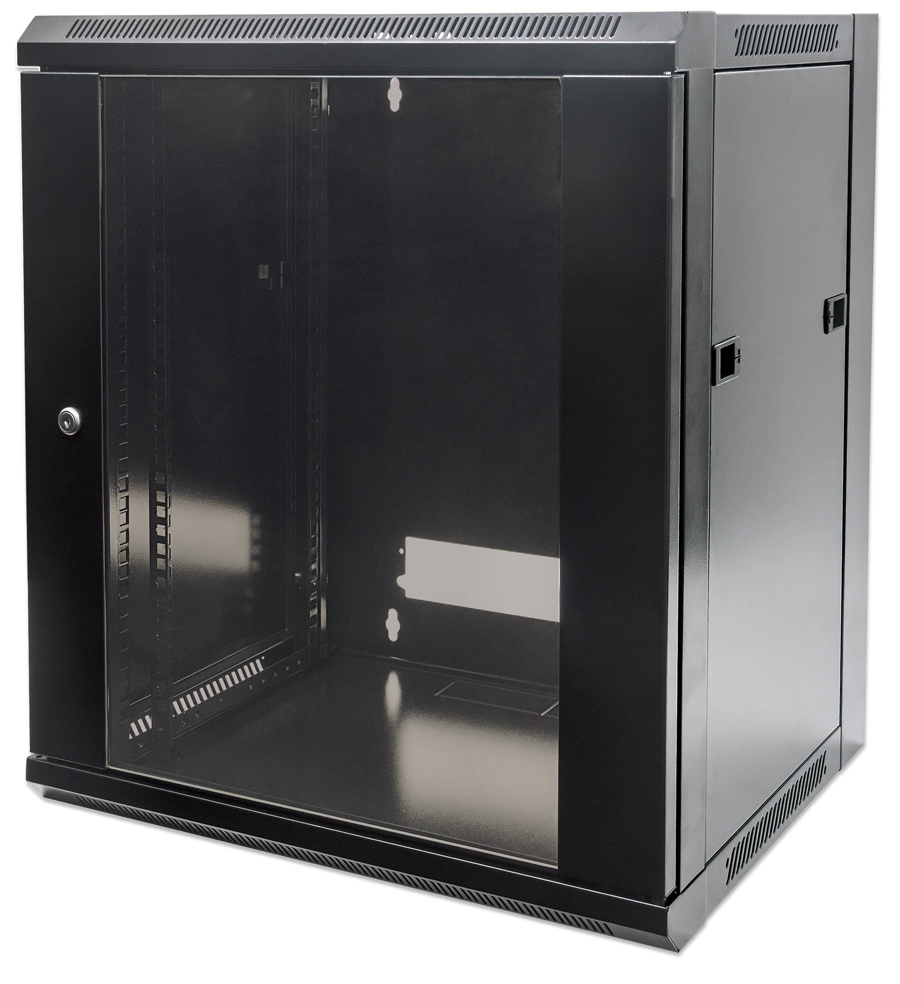Intellinet 19" netwerkkast wand (standaard), 12U, 450 mm diep, zwart, bouwpakket, max. 60 kg, bruikbare diepte 270–350 mm, metalen & glazen deur, afneembare zijpanelen, montagemateriaal niet inbegrepen