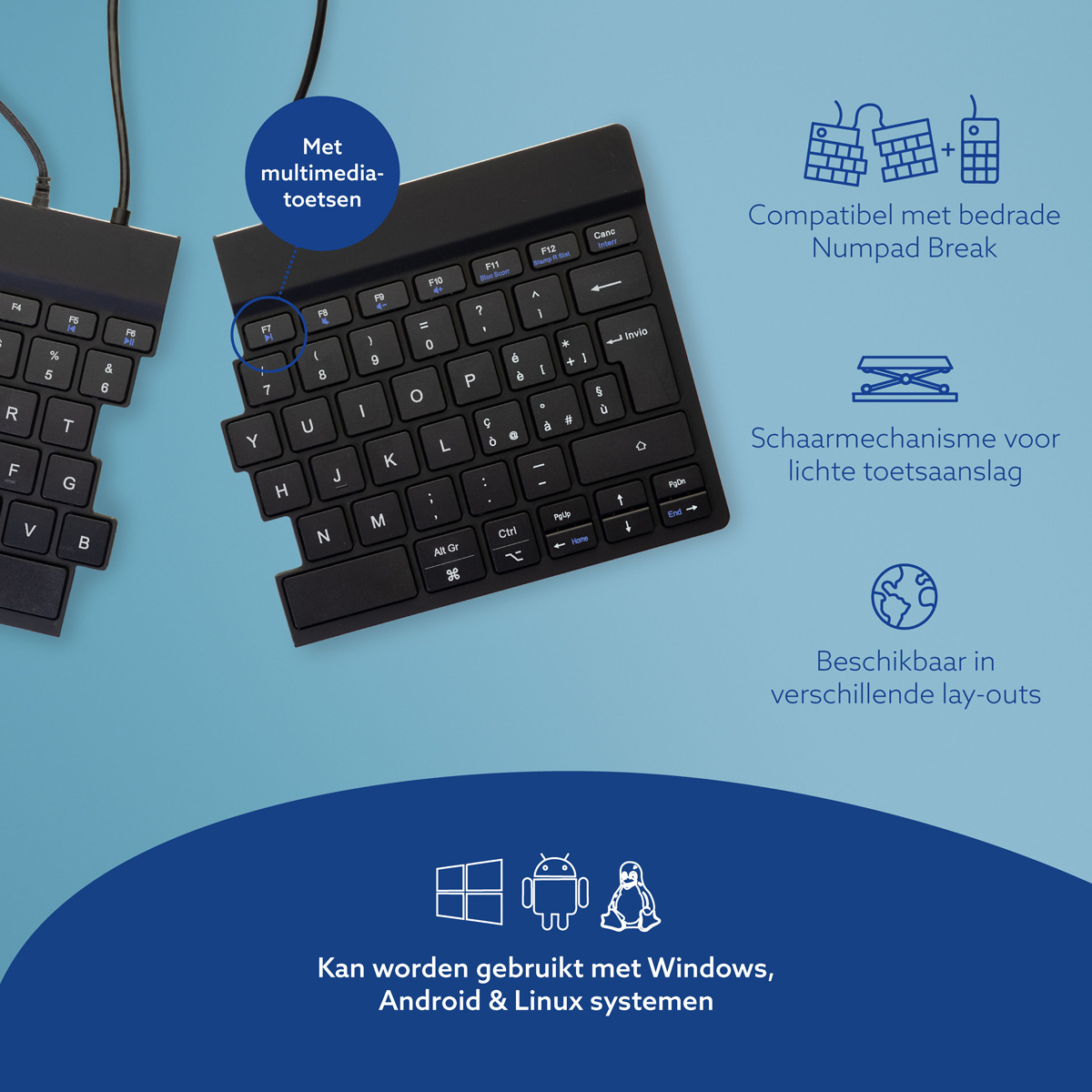 R-Go Tools Ergonomisch toetsenbord R-Go Split Break v2 met pauzesoftware, gesplitst toetsenbord, QWERTY (IT), bedraad, zwart - Afbeelding 13