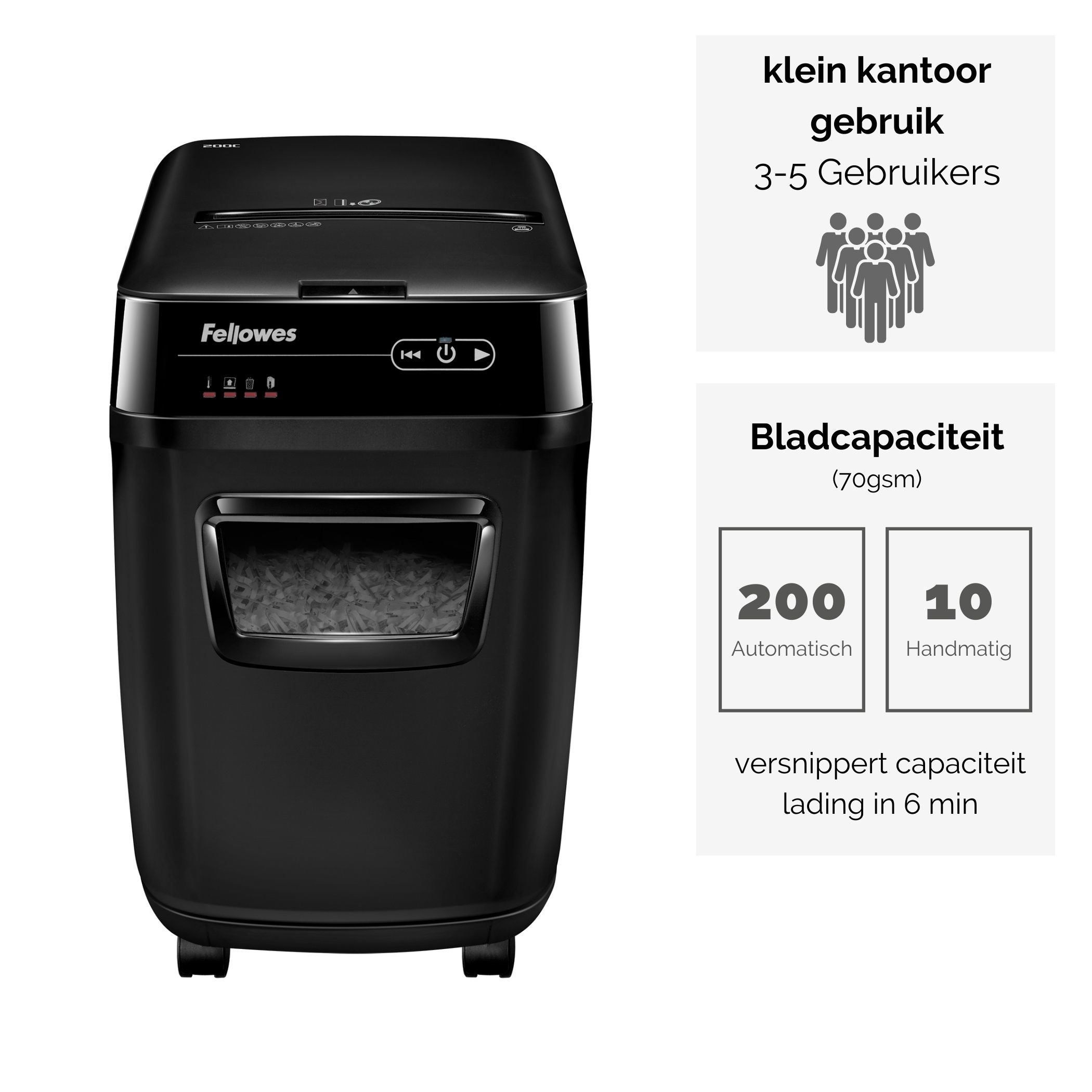 Fellowes AutoMax 200C papiervernietiger Kruisversnippering 23 cm Zwart - Afbeelding 3