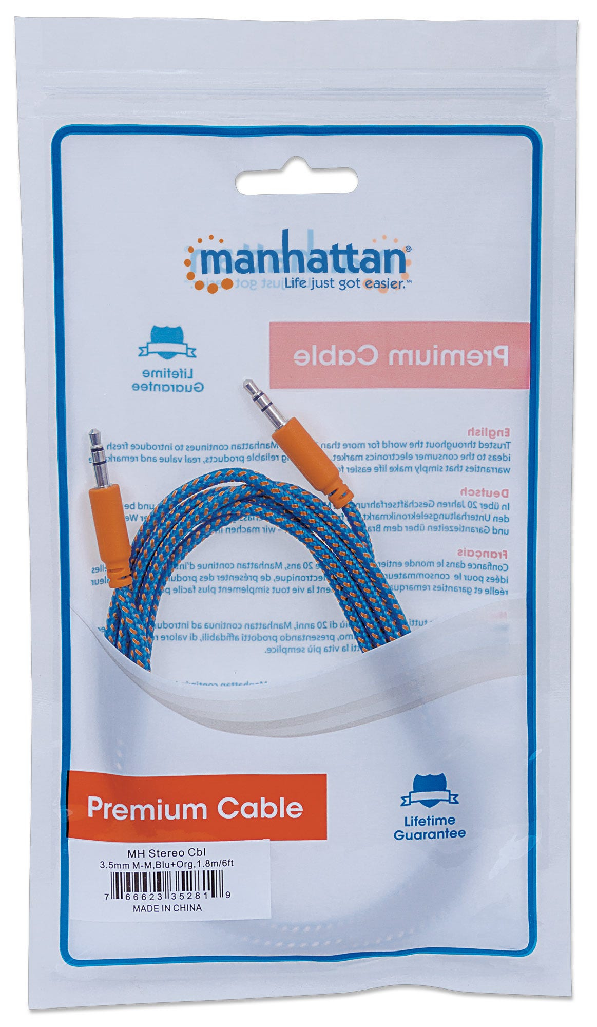 Manhattan 352819 audio kabel 1,8 m 3.5mm Blauw, Oranje - Afbeelding 6