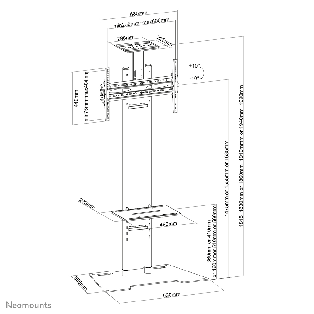 Neomounts PLASMA-M1700ES bevestiging voor signage-beeldschermen 177,8 cm (70") Zwart - Afbeelding 4