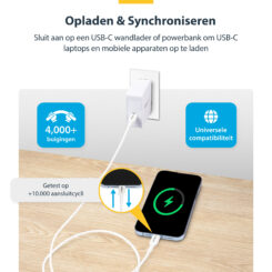 StarTech.com 3m USB-C Laadkabel, Charge & Sync, 60W (3A) PD, USB 2.0, Laptop Type C Laadkabel, TPE Mantel - Witte USB-C Oplaadkabel - Afbeelding 6