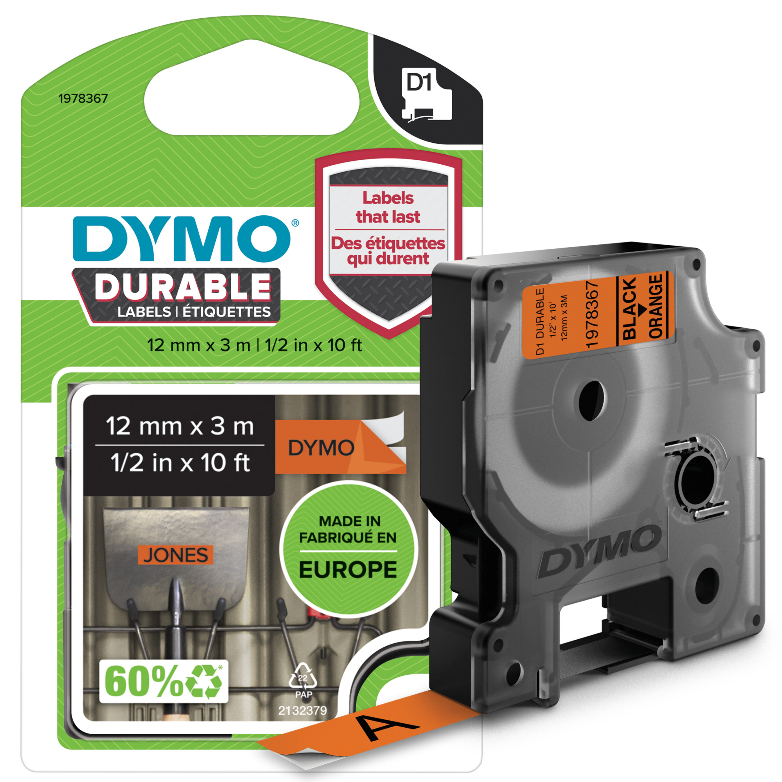 DYMO originele D1 Duurzame labels | Zwarte Tekst op Oranje Label | 12 mm x 3 m | zelfklevende etiketten voor de LabelManager labelprinter | gemaakt in Europa - Afbeelding 3