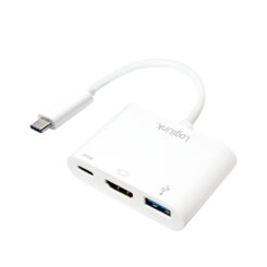 LogiLink 0.14m, 2xUSB-C/HDMI+USB A Wit