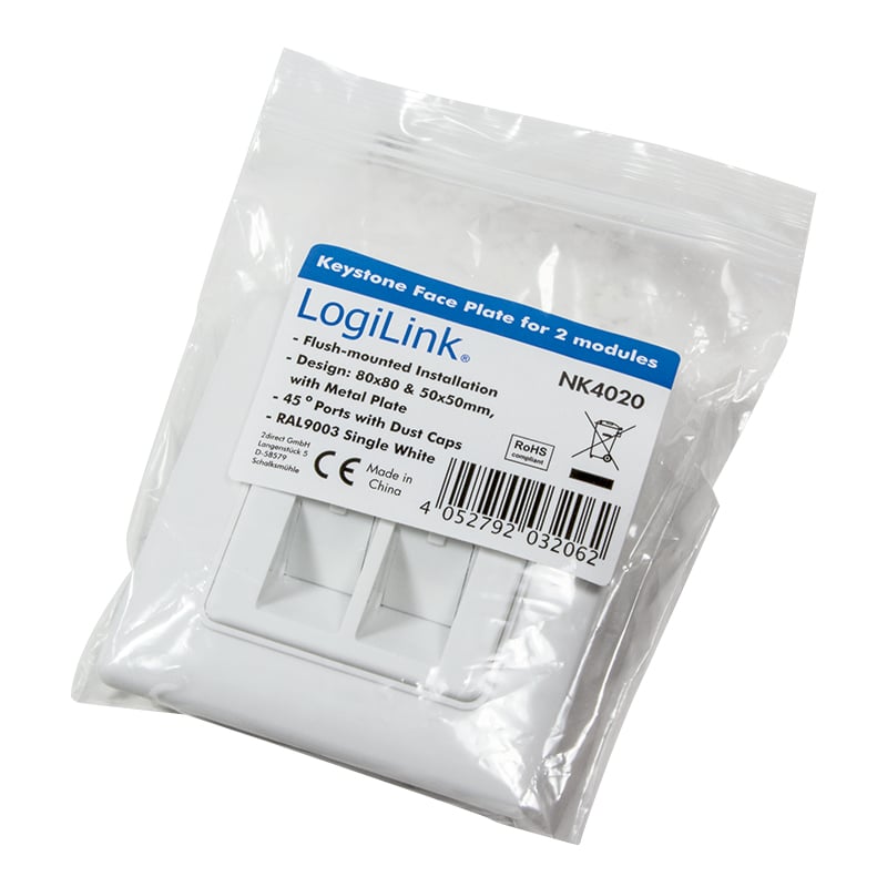 LogiLink NK4020 wandcontactdoos 2 x RJ-45 Wit - Afbeelding 5