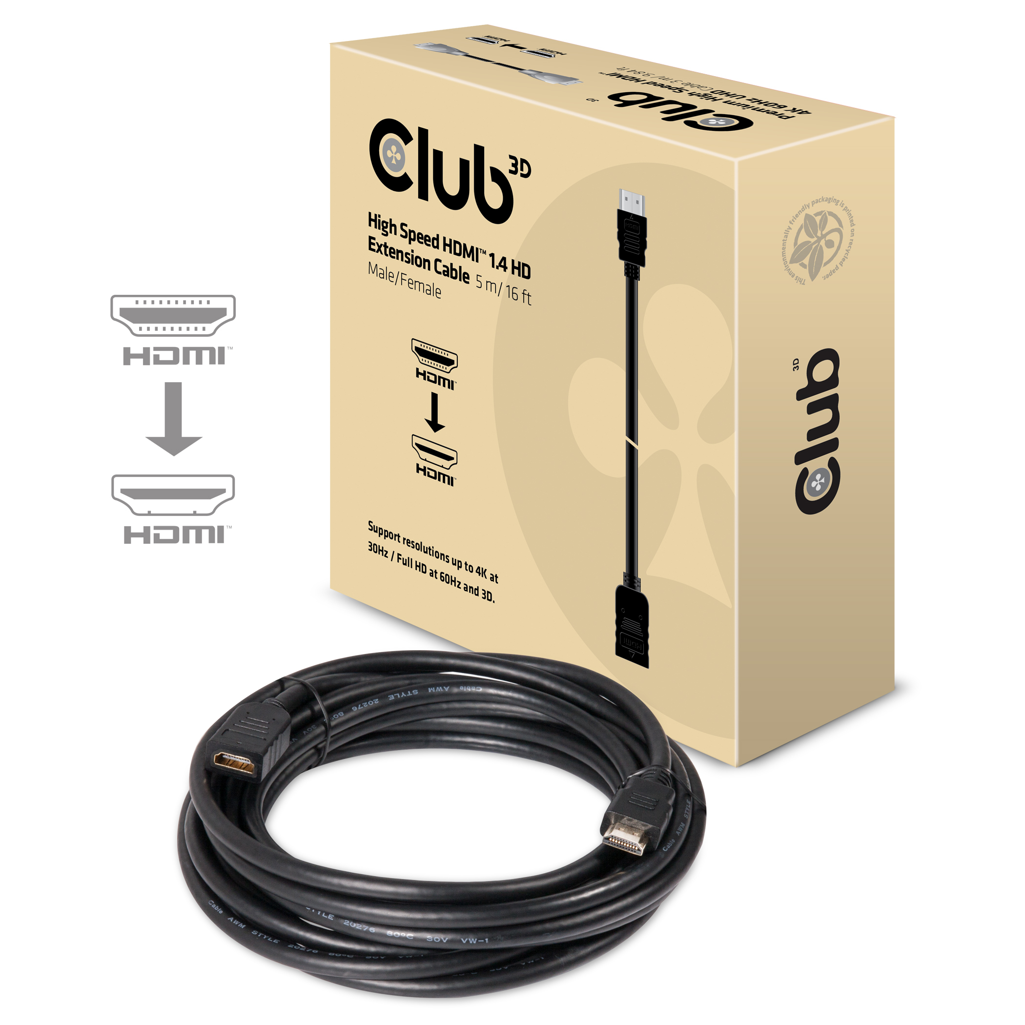 CLUB3D High Speed HDMI™ 1.4 HD Extension Kabel 5meter M/F - Afbeelding 3