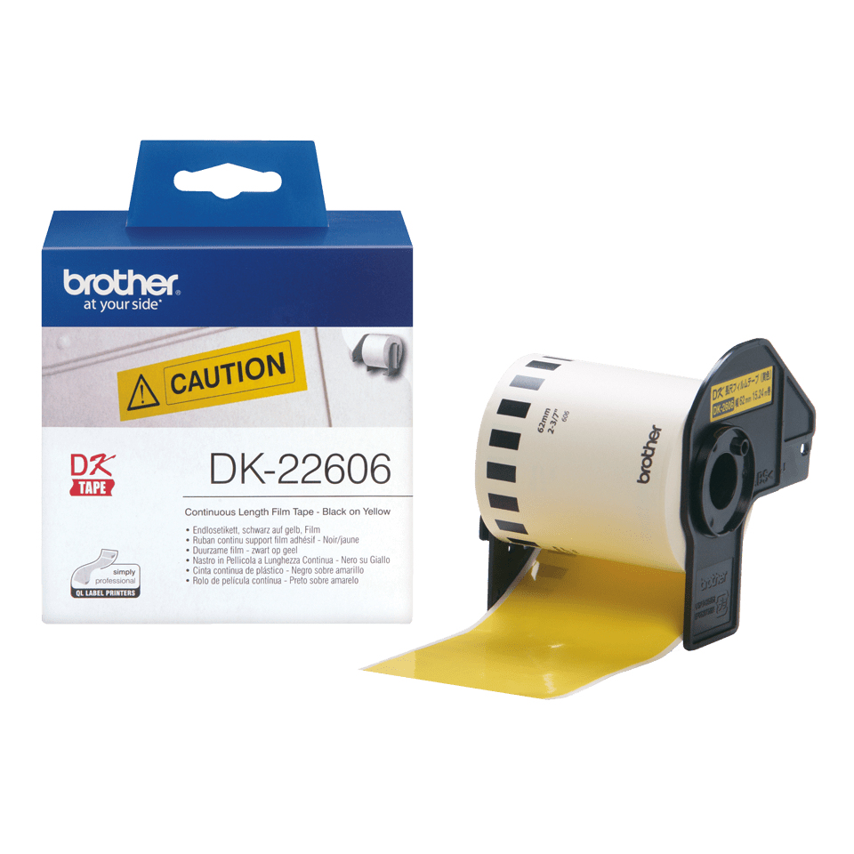 Brother DK-22606 labelprinter-tape Zwart op geel - Afbeelding 2