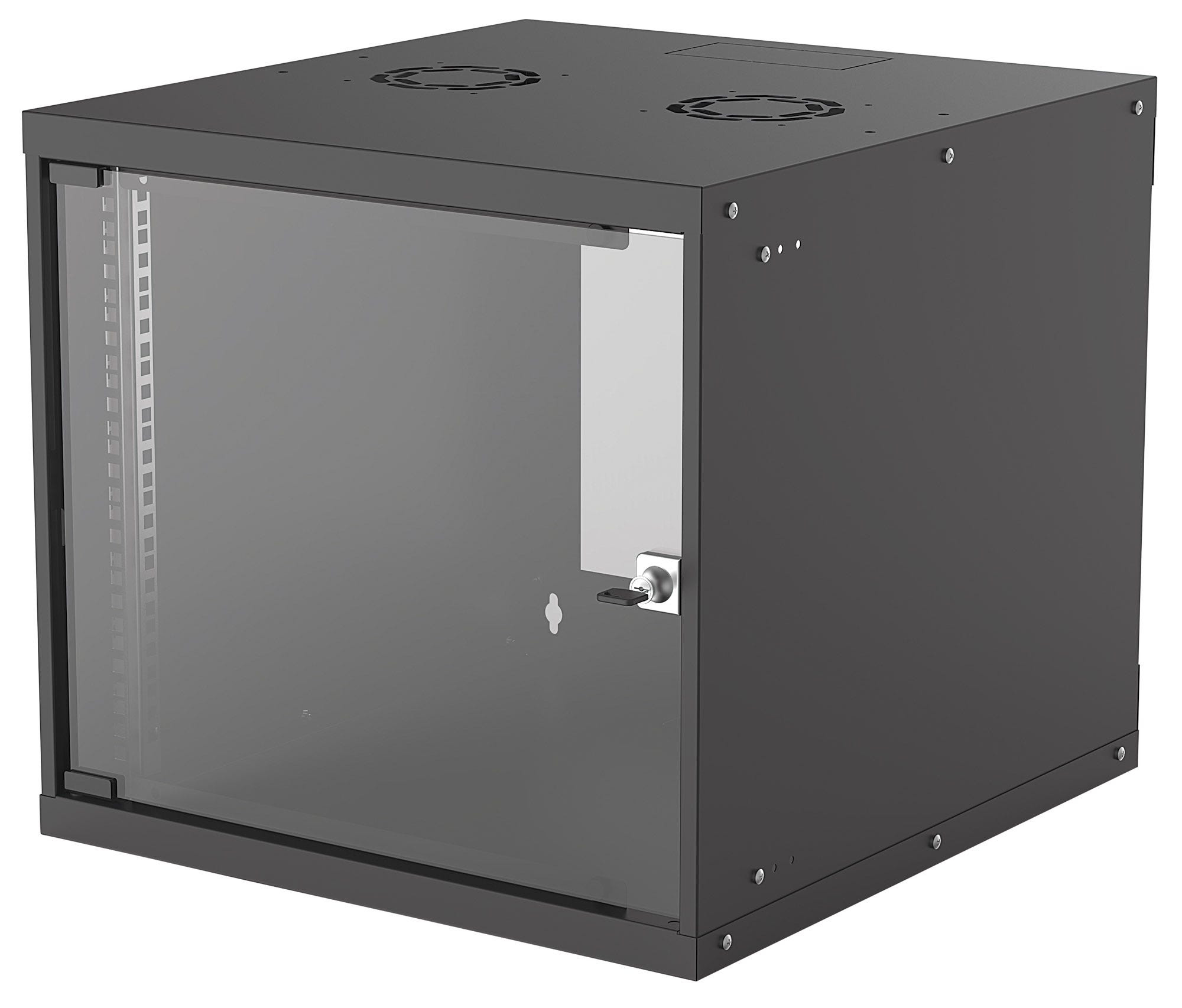 Intellinet 19" netwerkkast wand (basic), 9U, 560 mm diep, zwart, bouwpakket, max. 50 kg, bruikbare diepte 500 mm, glazen deur, montagemateriaal niet inbegrepen