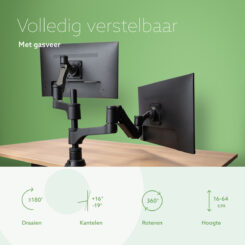 R-Go Tools Monitorarm R-Go Caparo, verstelbare dubbele monitorarm met gasveer, 100% circulair, 3-9 kg draagvermogen, zwart - Afbeelding 9