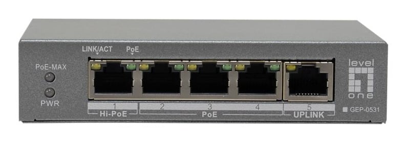 LevelOne PoE+Switch 3xGE PoE/1xHi-PoE 60W unmanaged plastic