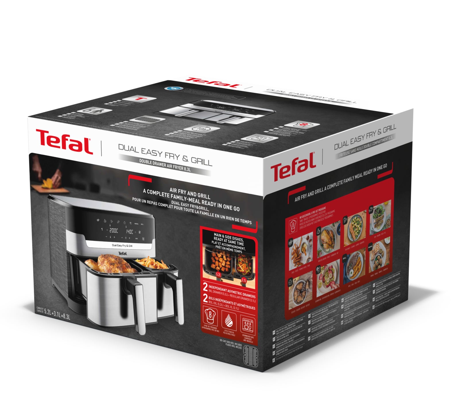 Tefal Dual Easy Fry & Grill Easy Fry & Grill Dual EY905D air fryer met dubbele lades - 8 programma's - 5,2 L + 3,1 L - Afbeelding 23