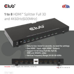 CLUB3D 8-poorts HDMI™ splitter 1 to 8 Full 3D and 4K60Hz(600MHz) - Afbeelding 9
