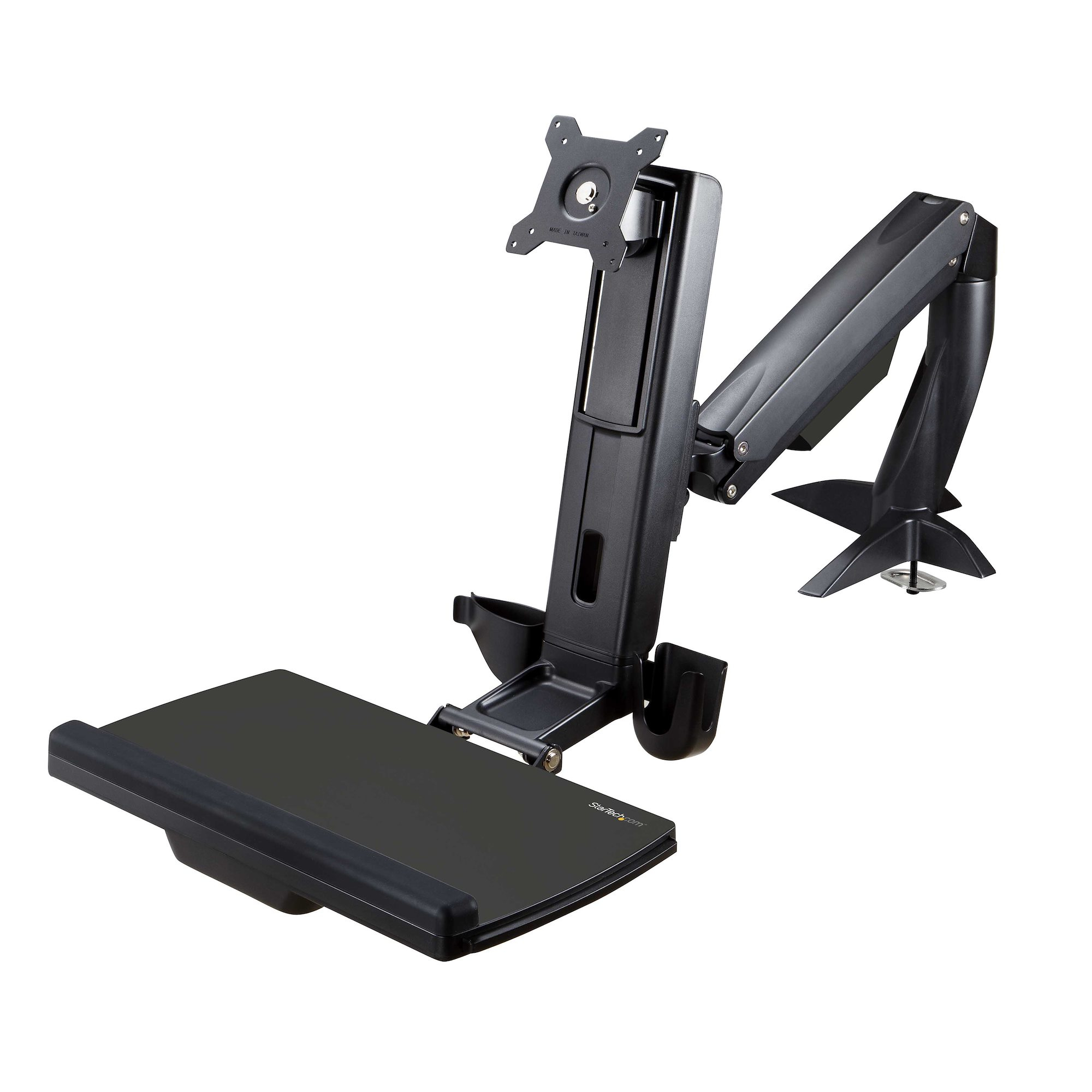 StarTech.com Zit Sta Monitor Arm - Verstelbare Sit-Stand Bureau Arm voor Single 27" Display - VESA Mount - Ergonomisch Full Motion Statafel Converter met Keyboard Tray - Afbeelding 4