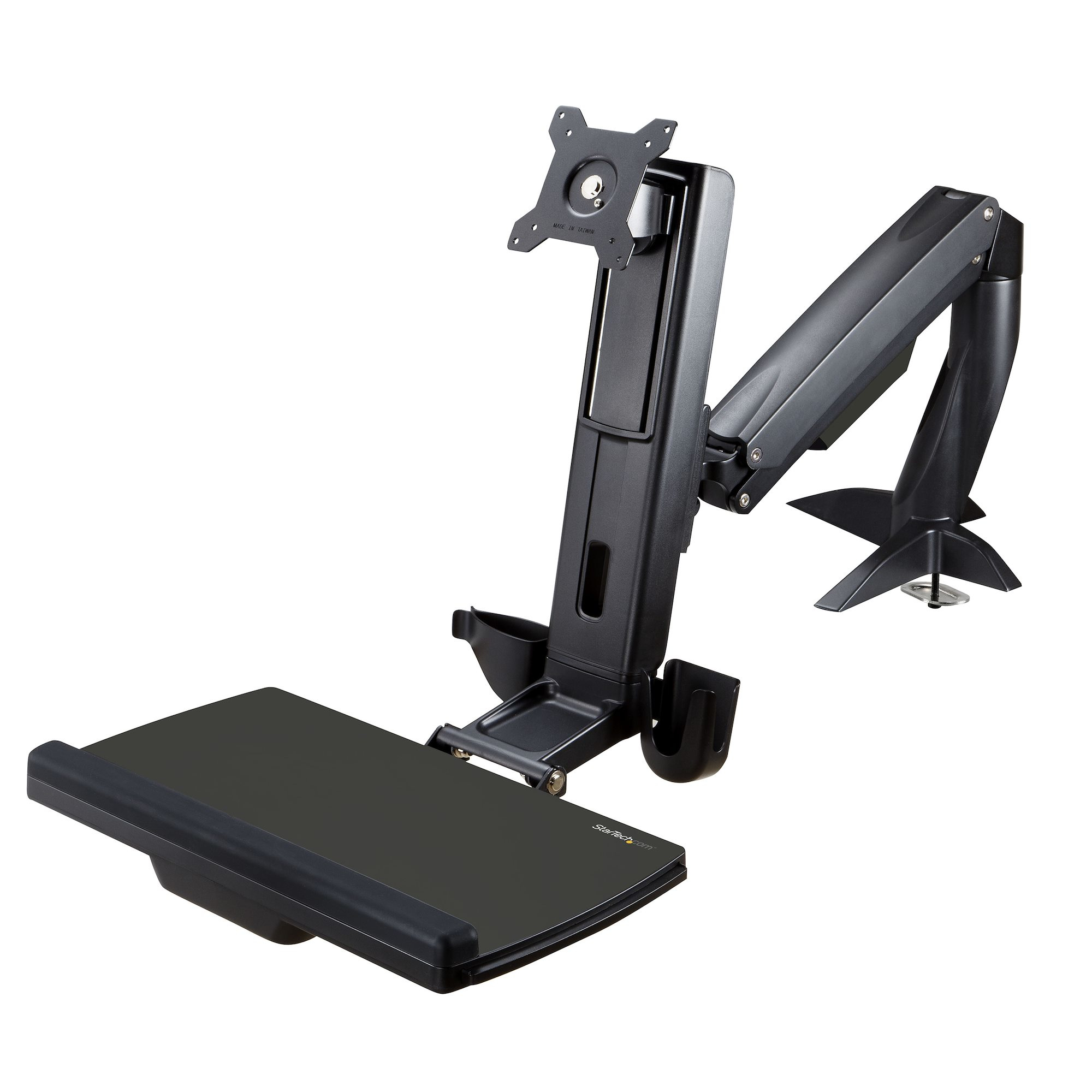 StarTech.com Zit Sta Monitor Arm - Verstelbare Sit-Stand Bureau Arm voor Single 27" Display - VESA Mount - Ergonomisch Full Motion Statafel Converter met Keyboard Tray - Afbeelding 2