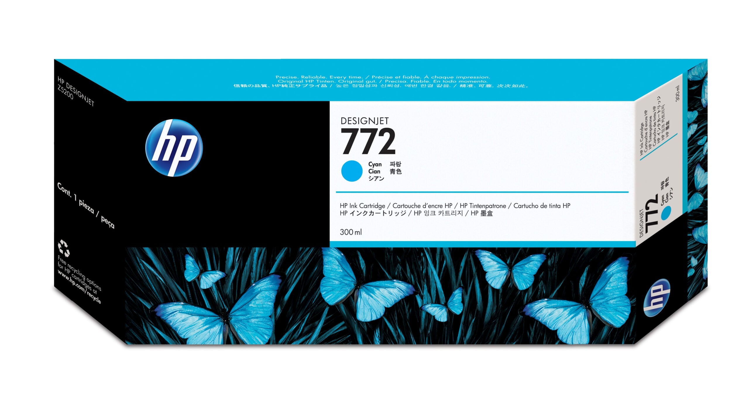 HP 772 cyaan DesignJet inktcartridge, 300 ml - Afbeelding 2