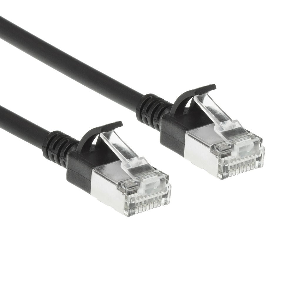 ACT Zwarte 0,15 meter LSZH S/FTP CAT7 slimline patchkabel snagless met RJ45 connectoren