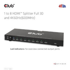 CLUB3D 8-poorts HDMI™ splitter 1 to 8 Full 3D and 4K60Hz(600MHz) - Afbeelding 16