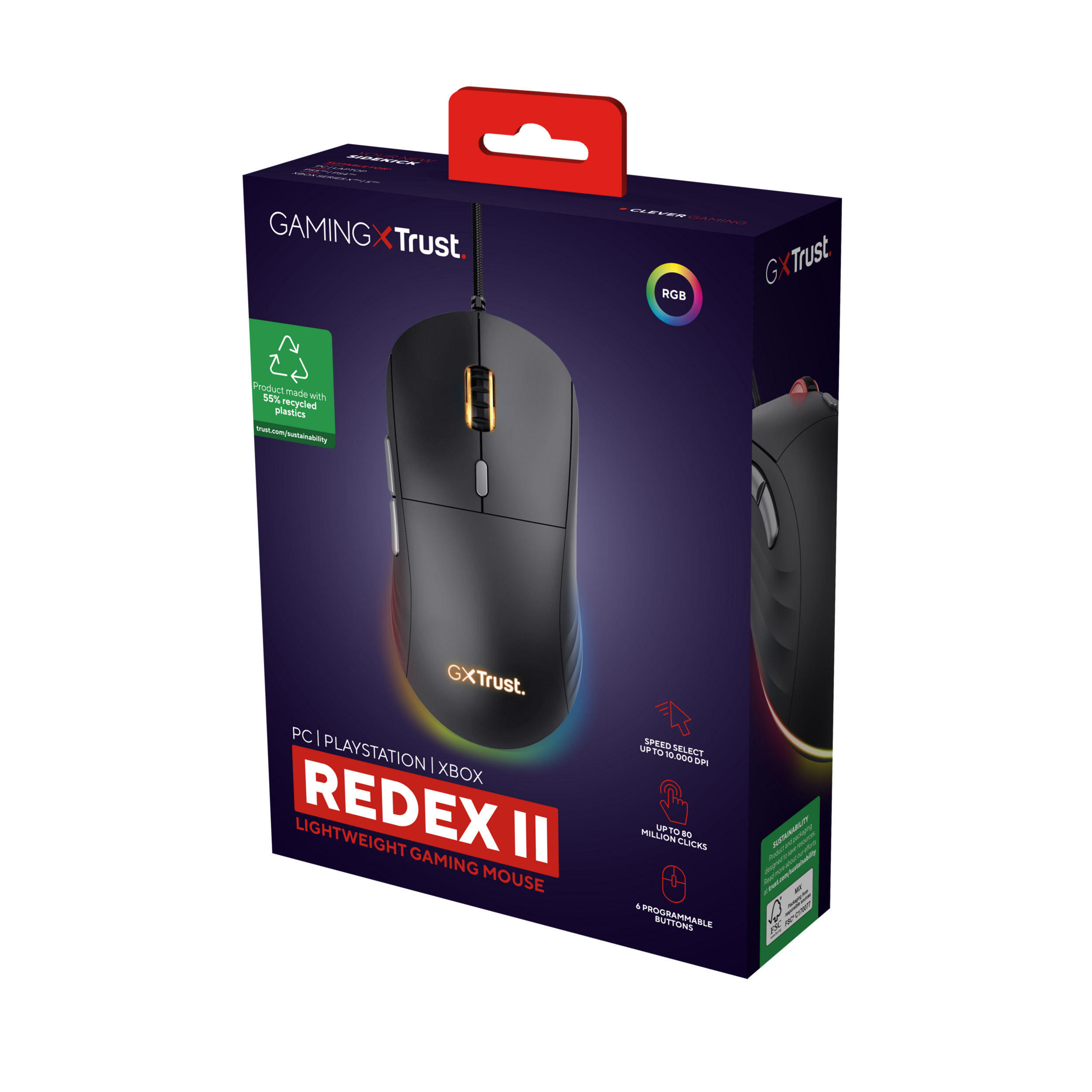Trust GXT 925 Redex II Gaming Muis - Bedrade gamingmuis – 6 programmeerbare knoppen – 10000 DPI – Zwart - Afbeelding 8