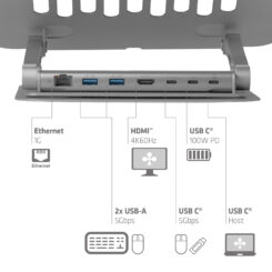 CLUB3D Verstelbare aluminium laptopstandaard met USB-C®-hub - Afbeelding 5