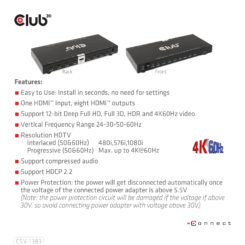 CLUB3D 8-poorts HDMI™ splitter 1 to 8 Full 3D and 4K60Hz(600MHz) - Afbeelding 13