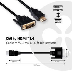 CLUB3D DVI to HDMI 1.4 Cable M/M 2 meter Bidirectional - Afbeelding 4