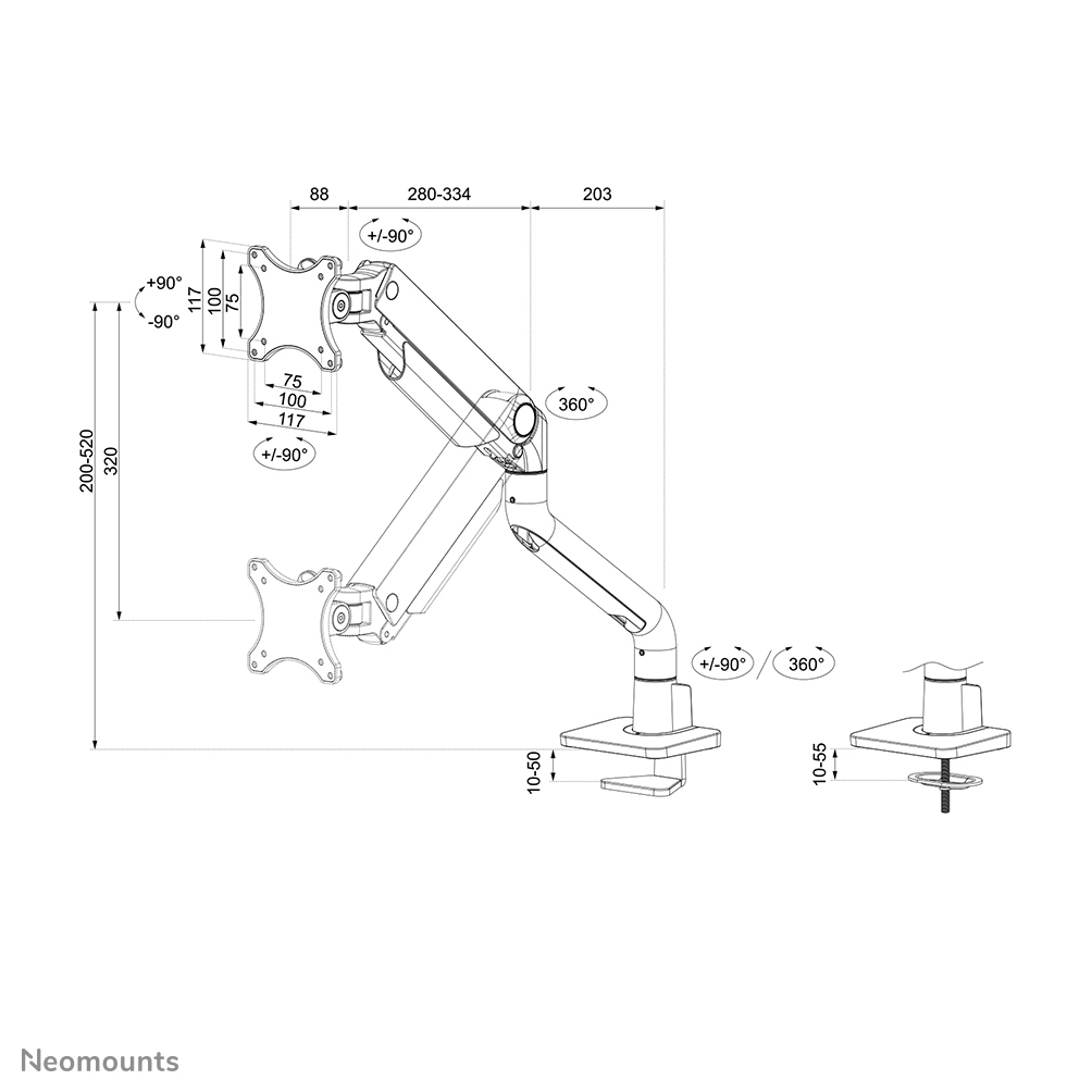 Neomounts DS70S-950WH1 Monitorarm 17-49" - gasveer - Topfix - 180°-stop - Afbeelding 21