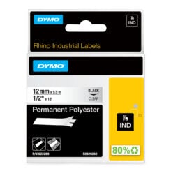 DYMO Rhino industriële labels | Permanent Polyester | 12 mm x 3,5 m | zwarte afdruk op transparant | zelfklevende labels voor Rhino & LabelManager labelprinters - Afbeelding 2
