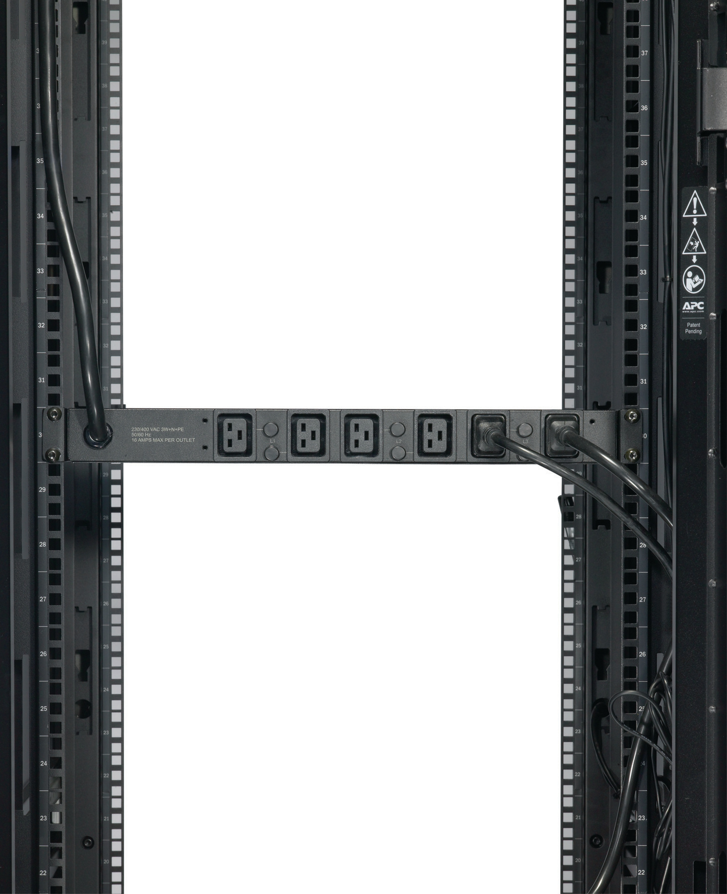 APC Rack PDU, Basic, 1U, 32A, 400V, (6x) C19, IEC 309 32A 3Fase stekker - Afbeelding 3