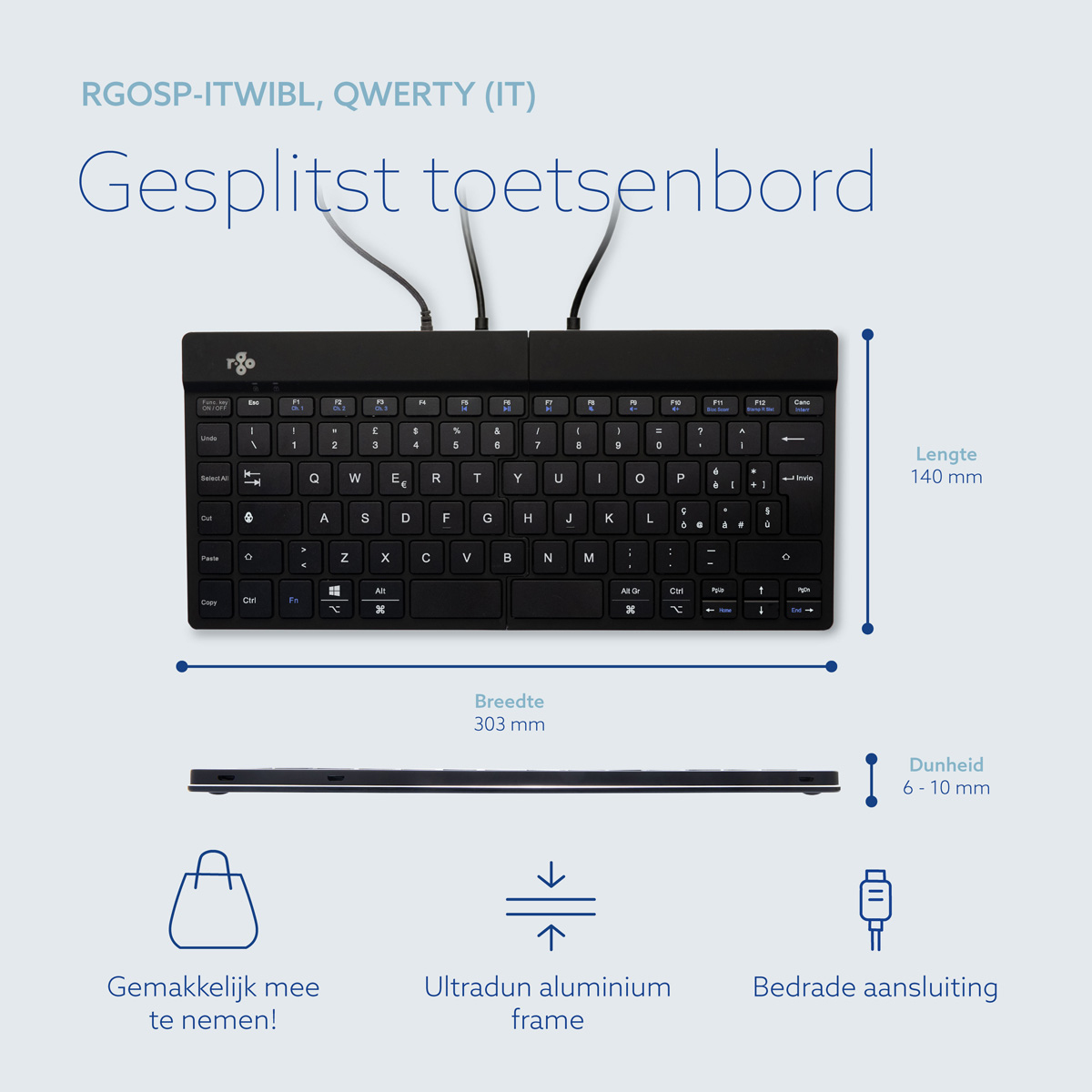 R-Go Tools Ergonomisch toetsenbord R-Go Split Break v2 met pauzesoftware, gesplitst toetsenbord, QWERTY (IT), bedraad, zwart - Afbeelding 14