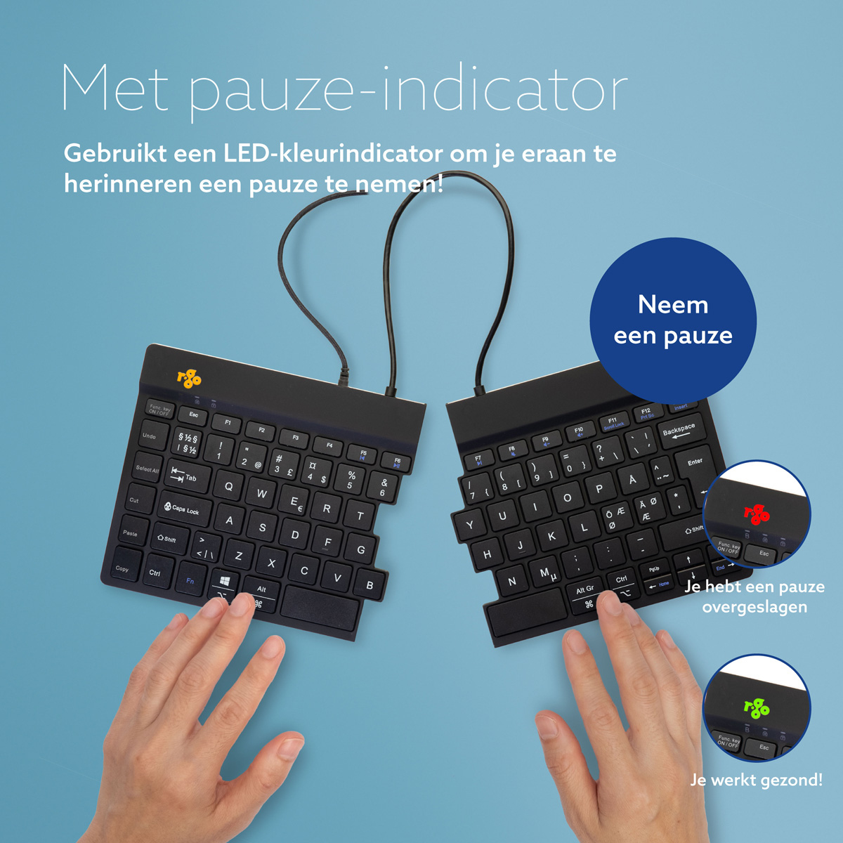 R-Go Tools Ergonomisch toetsenbord R-Go Split Break v2 met pauzesoftware, gesplitst toetsenbord, QWERTY (NORDIC), bedraad, zwart - Afbeelding 11