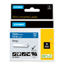 DYMO Rhino industriële Vinyl Labels | 12 mm x 5,5 m | witte afdruk op blauw | zelfklevende labels voor Rhino & LabelManager labelprinters - Afbeelding 2