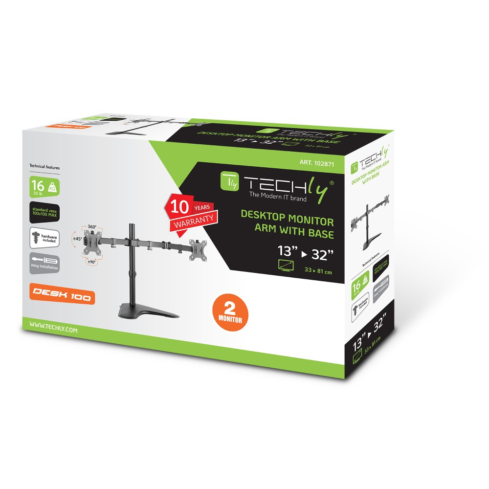 Techly ICA-LCD 2524 flat panel bureau steun 81,3 cm (32") Zwart - Afbeelding 3