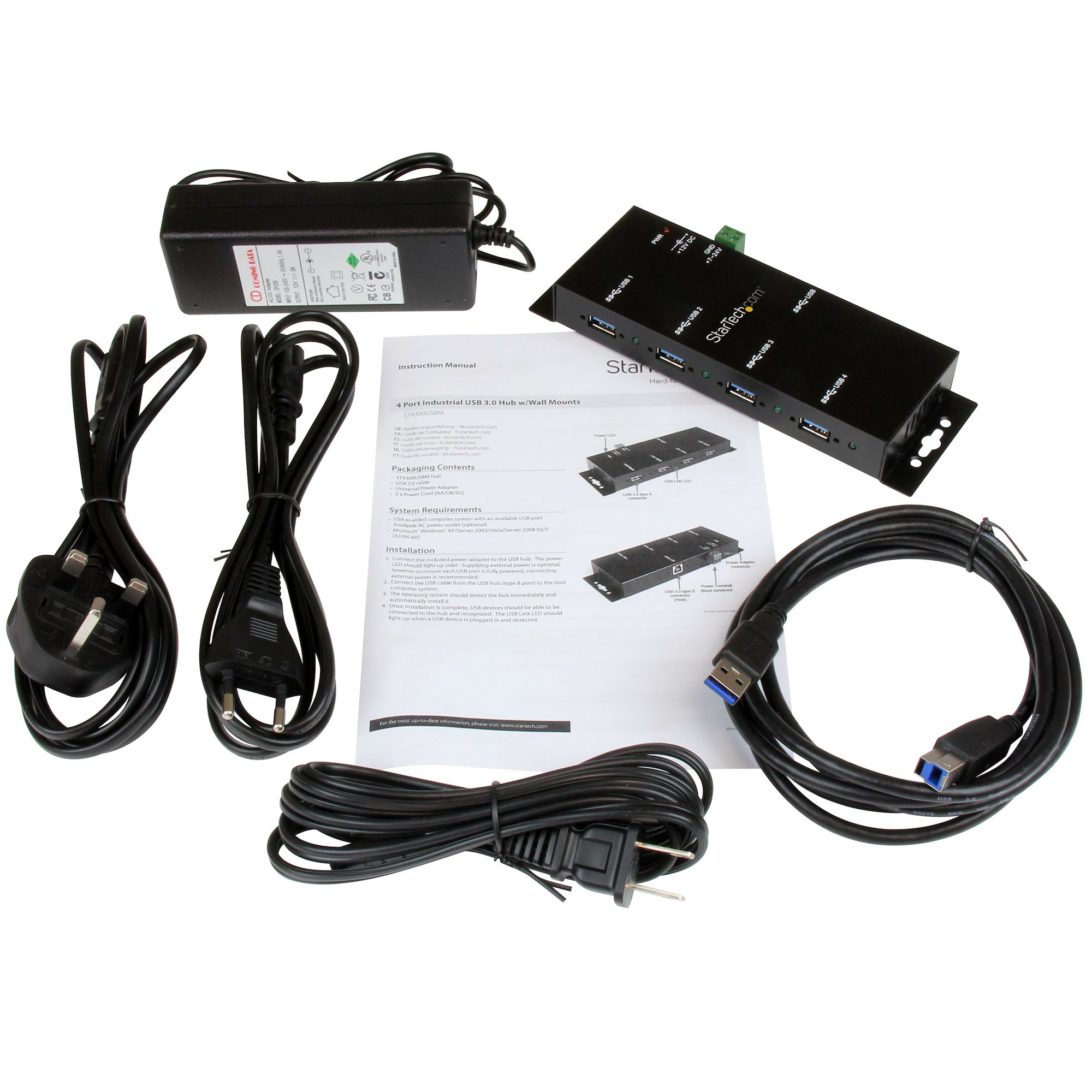 StarTech.com 4-Port USB 3.0 Hub (5Gbps) | Metalen industriële USB-A Hub | Wand- of Bureau-monteerbare USB Data Hub | TAA Compliant USB Extender Hub - Afbeelding 7