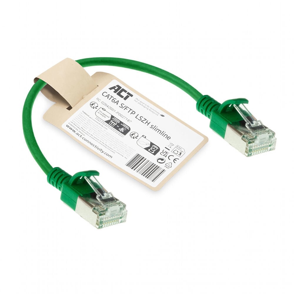ACT Groene 0,15 meter LSZH S/FTP CAT6A slimline patchkabel snagless met RJ45 connectoren - Afbeelding 3