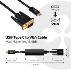 CLUB3D USB Type C to VGA Active Cable M/M 5m/ - Afbeelding 3