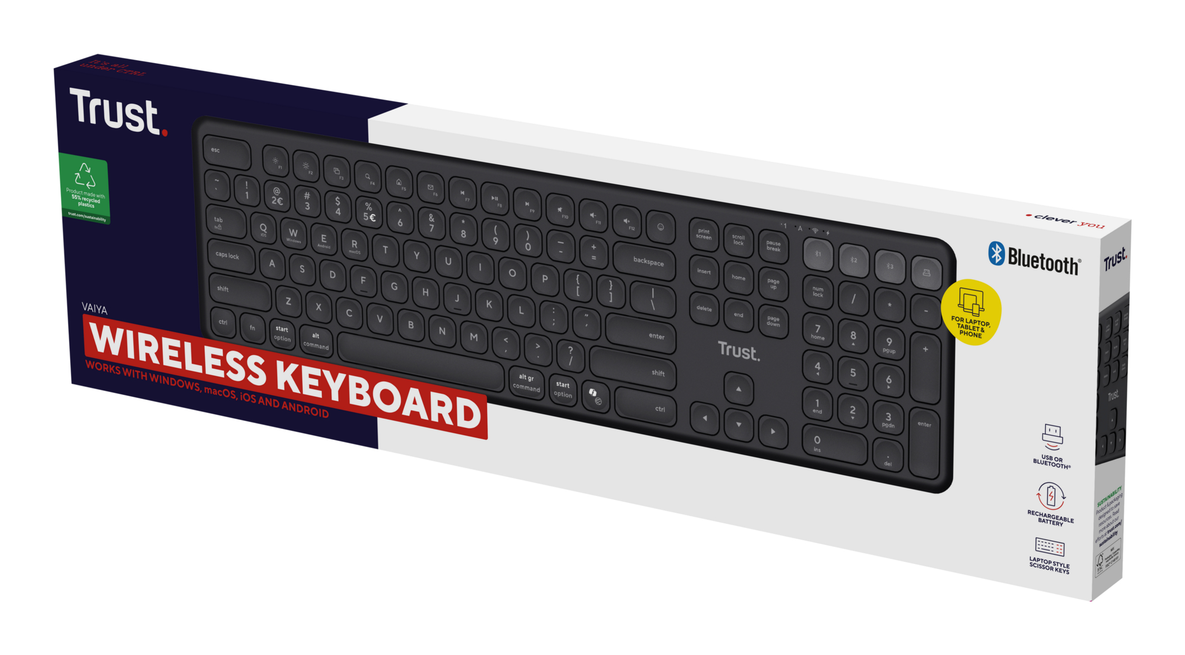 Trust Vaiya Draadloos Toetsenbord - Multi-device toetsenbord – Belgische AZERTY-indeling – USB en Bluetooth – Zwart - Afbeelding 7