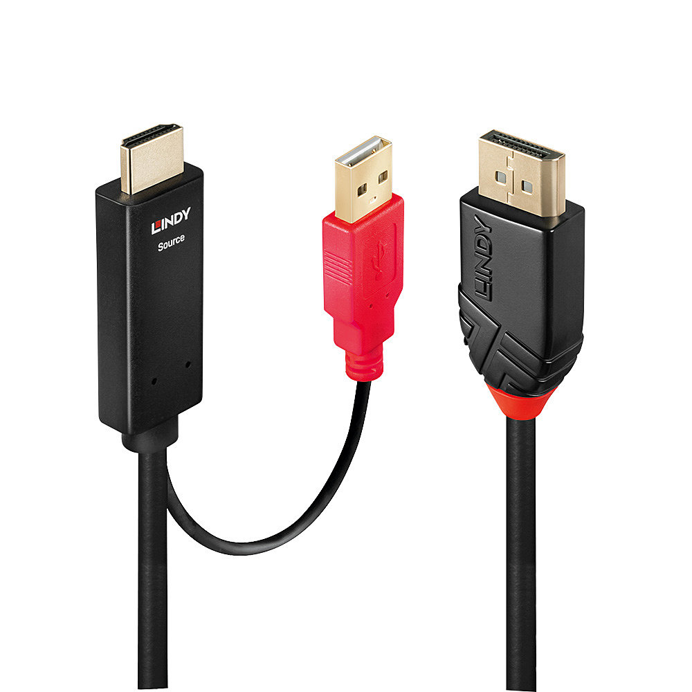 Lindy 41428 video kabel adapter 5 m DisplayPort HDMI + USB Zwart, Rood - Afbeelding 2