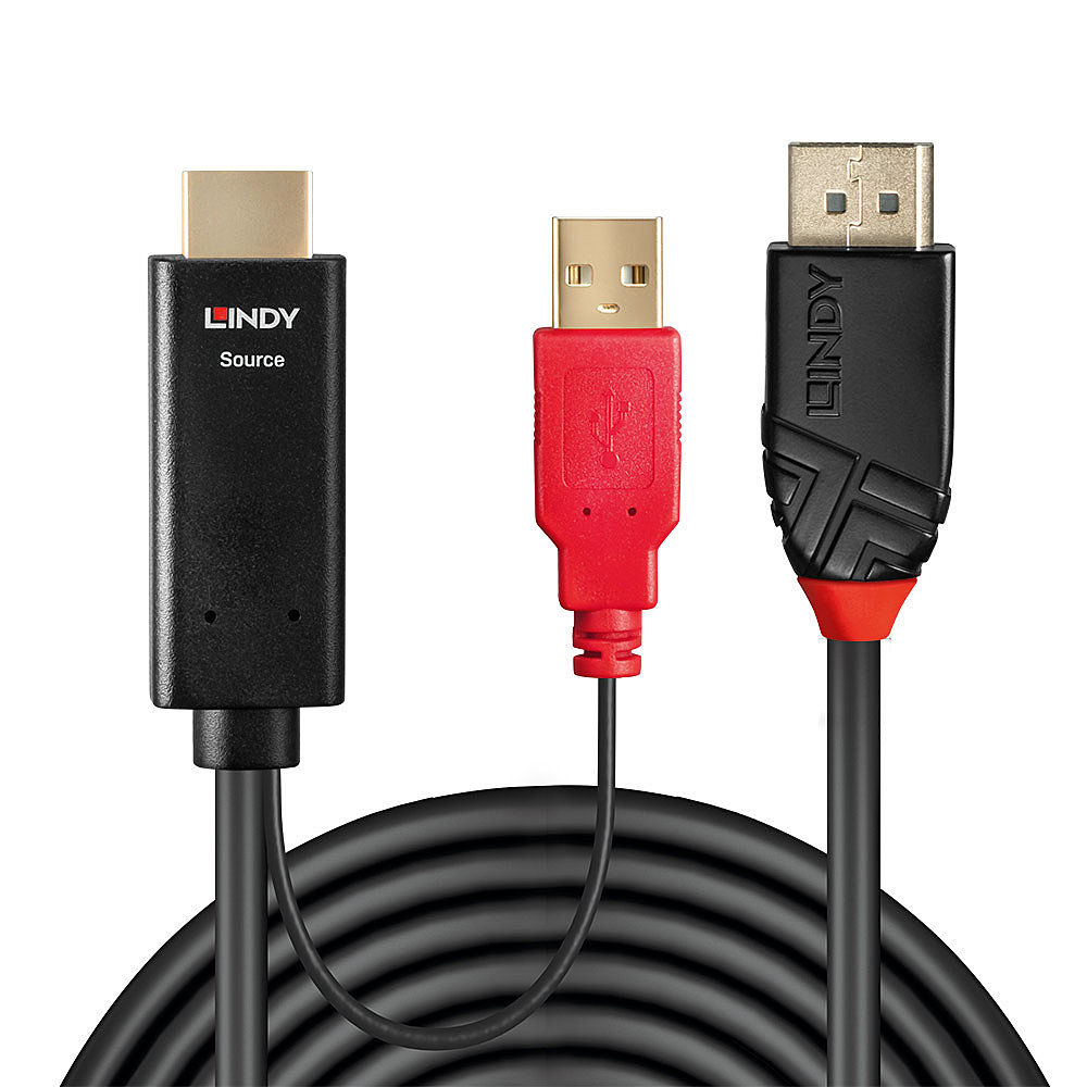 Lindy 41428 video kabel adapter 5 m DisplayPort HDMI + USB Zwart, Rood - Afbeelding 3