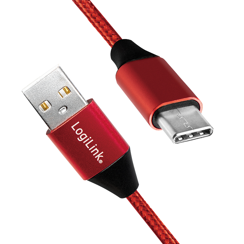 LogiLink CU0148 USB-kabel USB 2.0 1 m USB A USB C 0,48 Gbit/s Zwart, Rood - Afbeelding 3