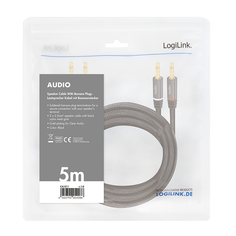 LogiLink CA1211 audio kabel 5 m 2 x Banaan Zwart - Afbeelding 5